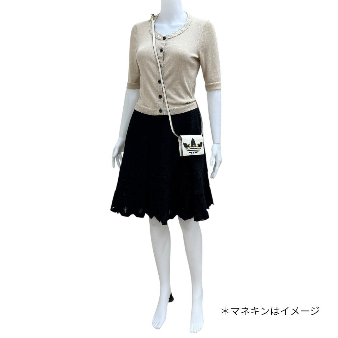 【未使用】グッチ カードケースウォレット 財布 ななめ掛け レディース アディダス コラボ ホースビット 1955 オフホワイト×ブラック 702248
