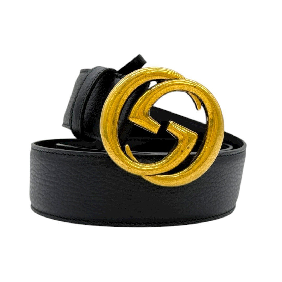 グッチ インターロッキングG ベルト 80/32 レザー ブラック メンズ