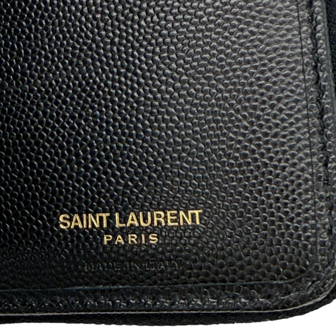 サンローランパリ 財布 YSL キャビアスキン ブラック 黒 レディース コンパクト財布