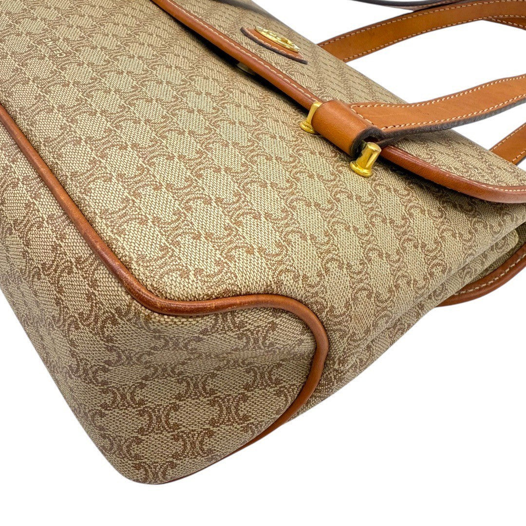 セリーヌ  マカダム バック ショルダー PVC×レザー 茶 ゴールド金具 レディース