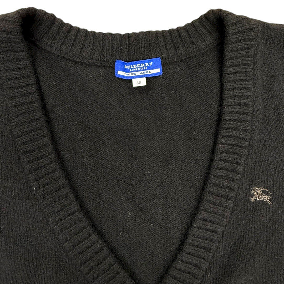 バーバリーブルーレーベル ウール ニット カーディガン Vネック 38 ブラック レディース