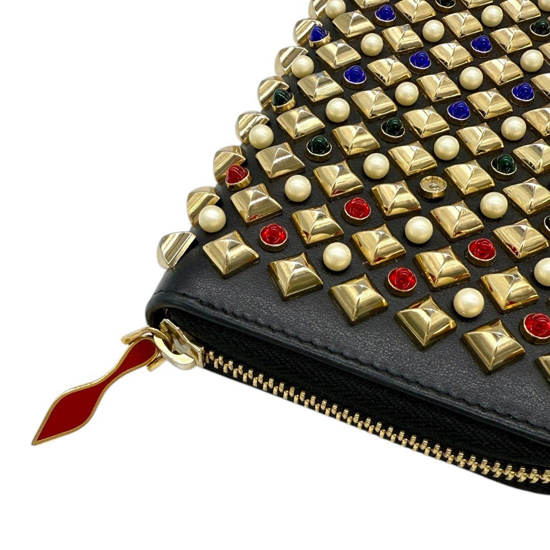 クリスチャンルブタン パネトーネ スパイク ラウンドファスナー 長財布 3165136 ブラック×マルチカラースタッズ レディース メンズ