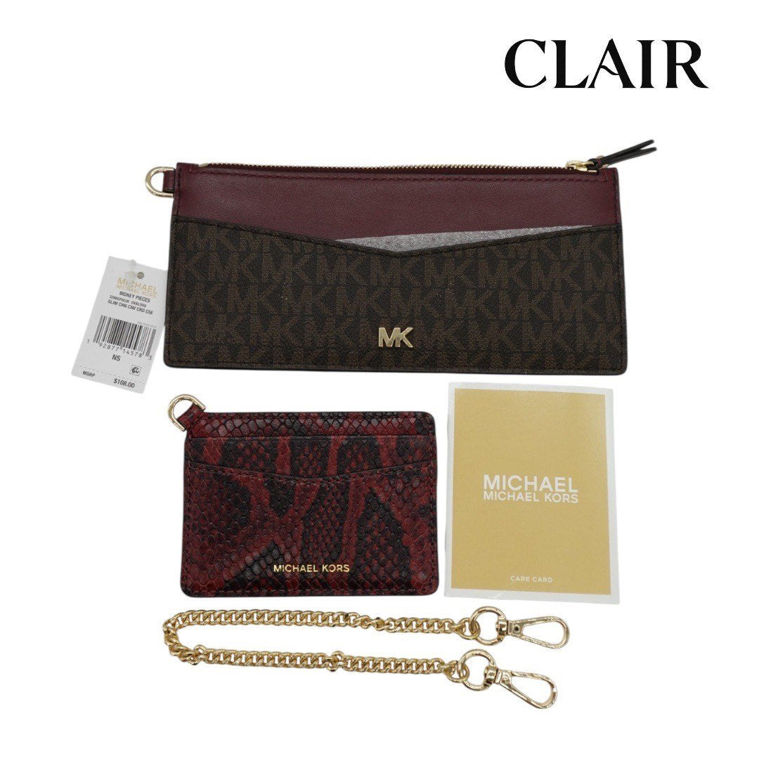 【未使用品】マイケルコース カードケース付き 長財布 財布 札入れ ウォレット レディース ボルドー ヘビ柄