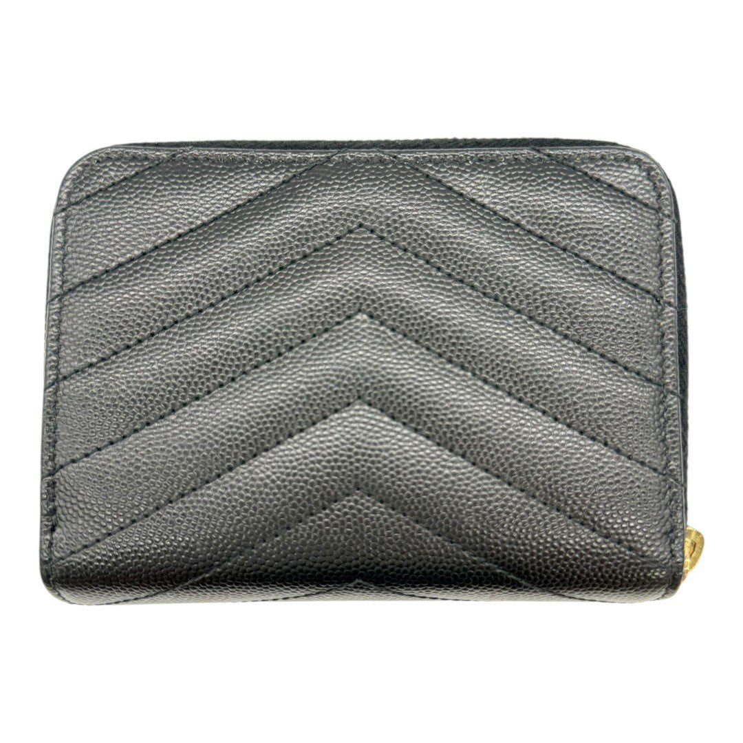 サンローランパリ 財布 YSL キャビアスキン ブラック 黒 レディース コンパクト財布