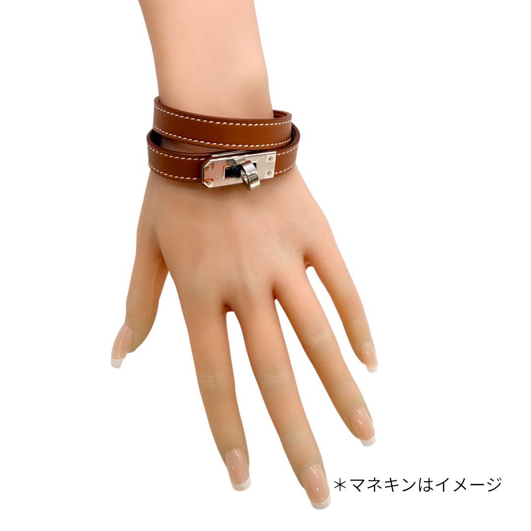 【未使用】エルメス ブレスレット ケリー チョーカー バングル レザー ゴールド スイフト シルバー金具 B刻印
