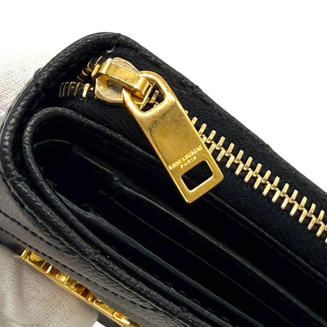 サンローランパリ 財布 YSL キャビアスキン ブラック 黒 レディース コンパクト財布