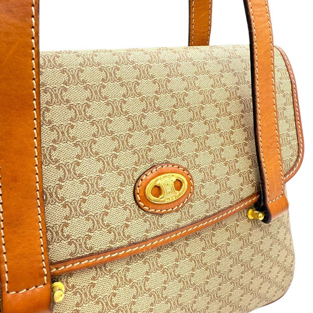 セリーヌ  マカダム バック ショルダー PVC×レザー 茶 ゴールド金具 レディース