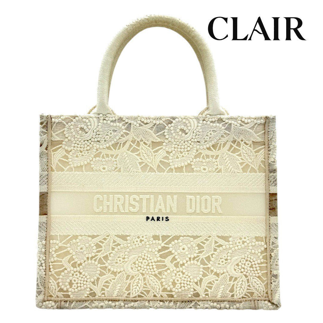 ディオール マクラメレース ブックトート スモール ホワイト キャンバス 白 レディース