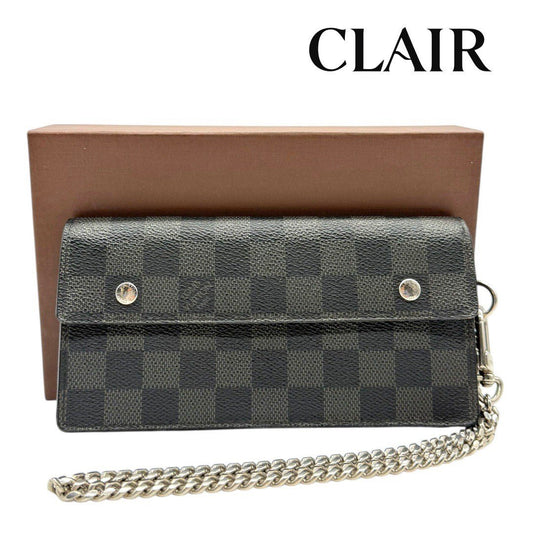 ルイヴィトン ダミエ ポルトフォイユ・アコルディオン チェーンウォレット N60002 黒 ブラック レディース メンズ ユニセックス