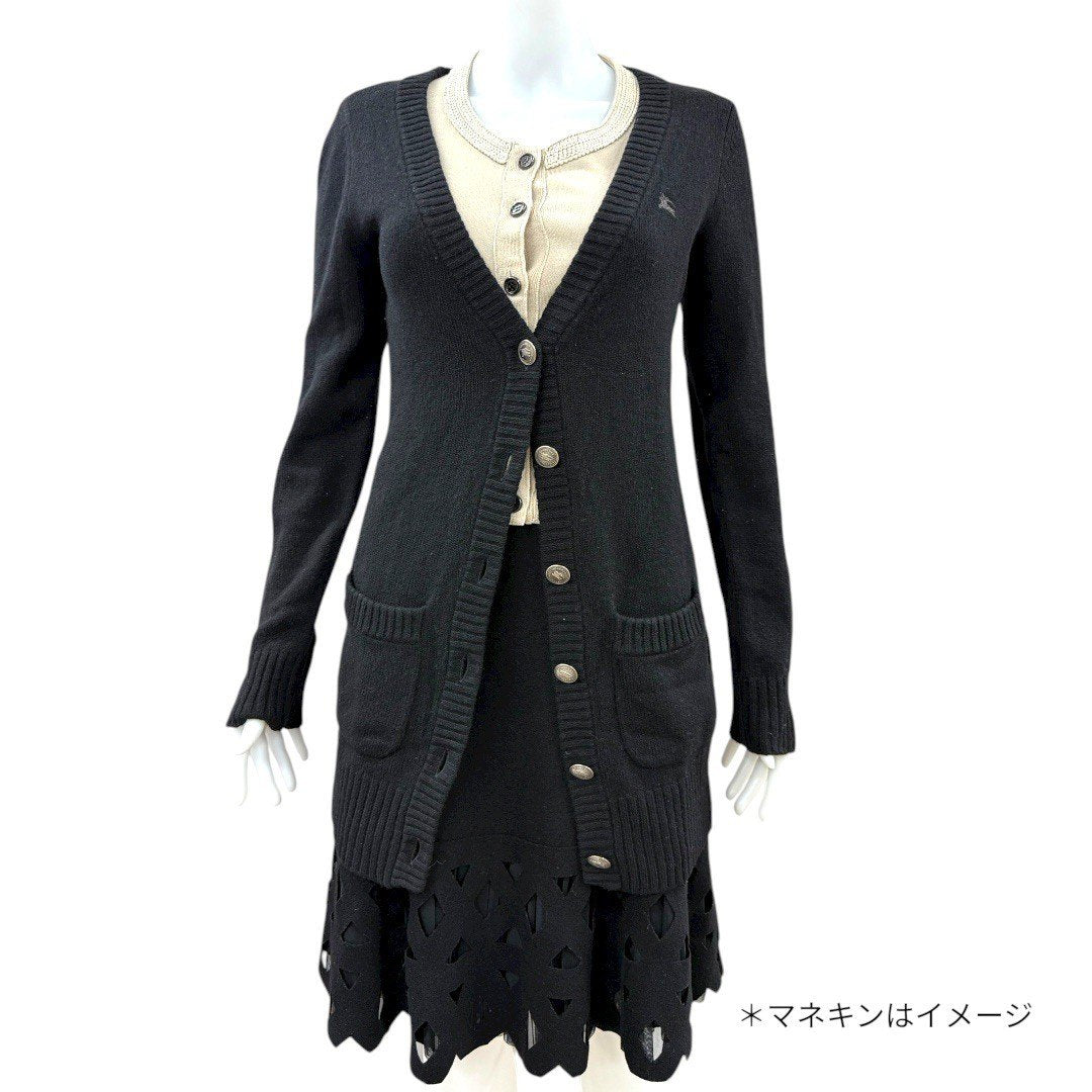 バーバリーブルーレーベル ウール ニット カーディガン Vネック 38 ブラック レディース