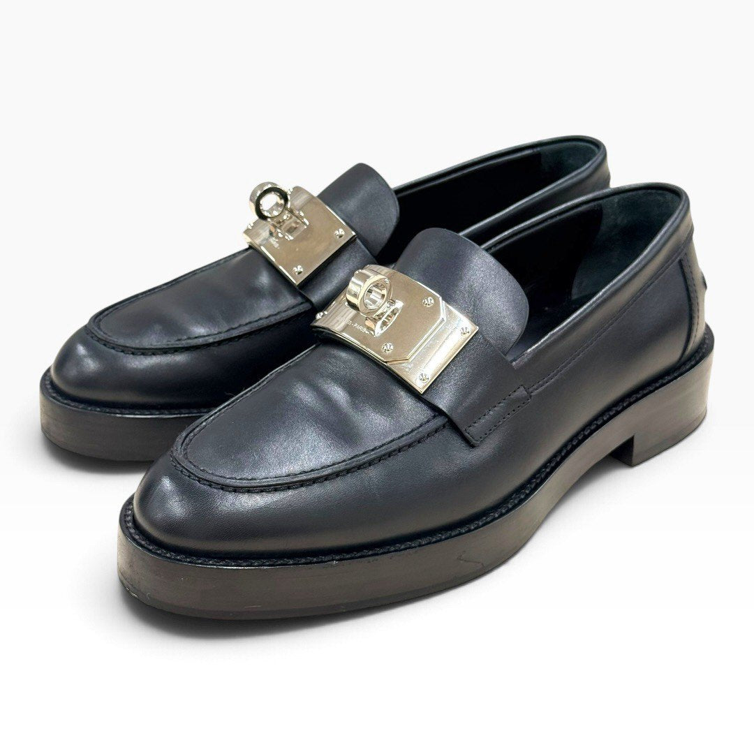 【美品】エルメス ホット モカシン ローファー レザー/ブラック SV金具 サイズ36