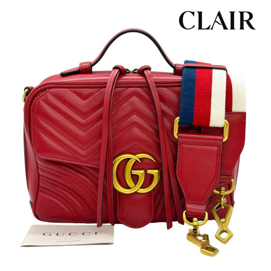 グッチ GGマーモント ゴールド金具 レザー ショルダーバッグ 斜め掛けバッグ ポシェット レッド 赤 レディース