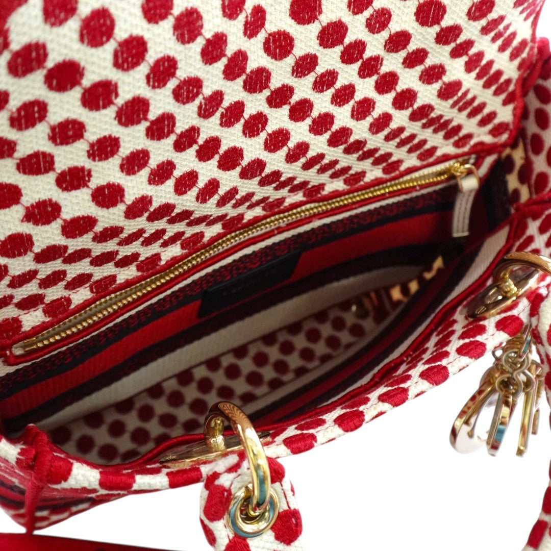 クリスチャンディオール LADY D LITE レディ ディライト ミディアム ハンドバッグ 2WAY 刺繍 ジャガード 水玉