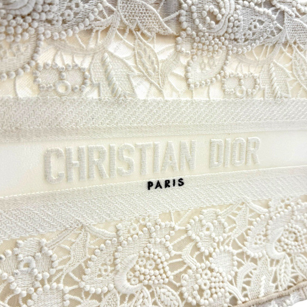 ディオール マクラメレース ブックトート スモール ホワイト キャンバス 白 レディース