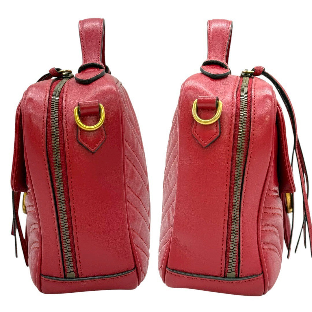 グッチ GGマーモント ゴールド金具 レザー ショルダーバッグ 斜め掛けバッグ ポシェット レッド 赤 レディース