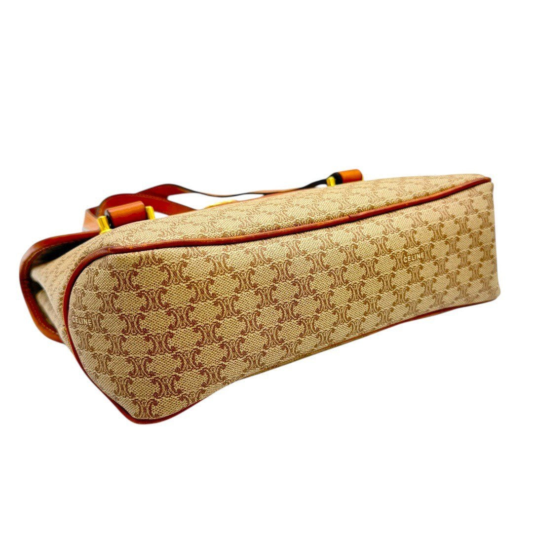 セリーヌ  マカダム バック ショルダー PVC×レザー 茶 ゴールド金具 レディース