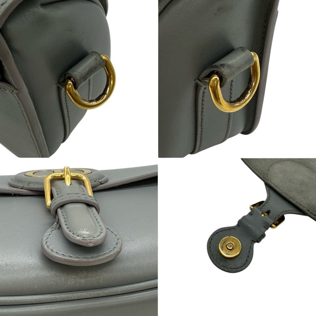 クリスチャンディオール ボビー ミディアム ショルダーバッグ 斜め掛けバッグ ボックスカーフ グレー ゴールド金具 レディース