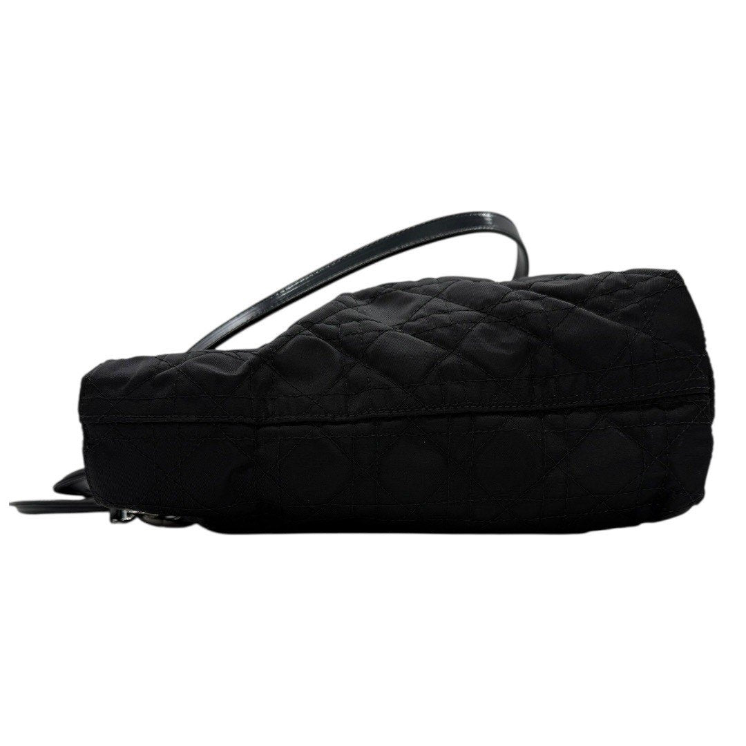 クリスチャンディオール レディディオール カナージュ ハンドバッグ キルティング ナイロン ブラック