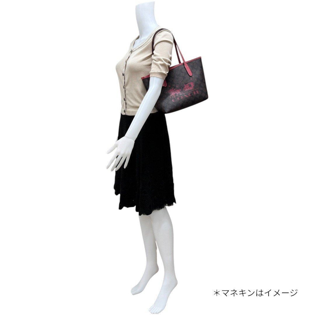 【美品】コーチ トートバッグ ハンドバッグ ショルダーバッグ シグネチャー ミニ シティー トート ピンク