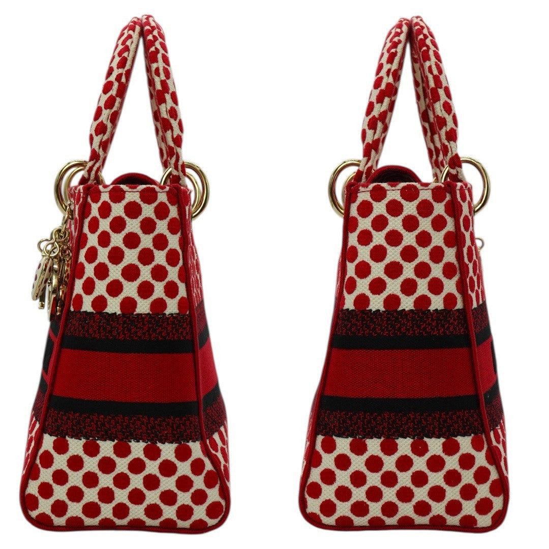 クリスチャンディオール LADY D LITE レディ ディライト ミディアム ハンドバッグ 2WAY 刺繍 ジャガード 水玉