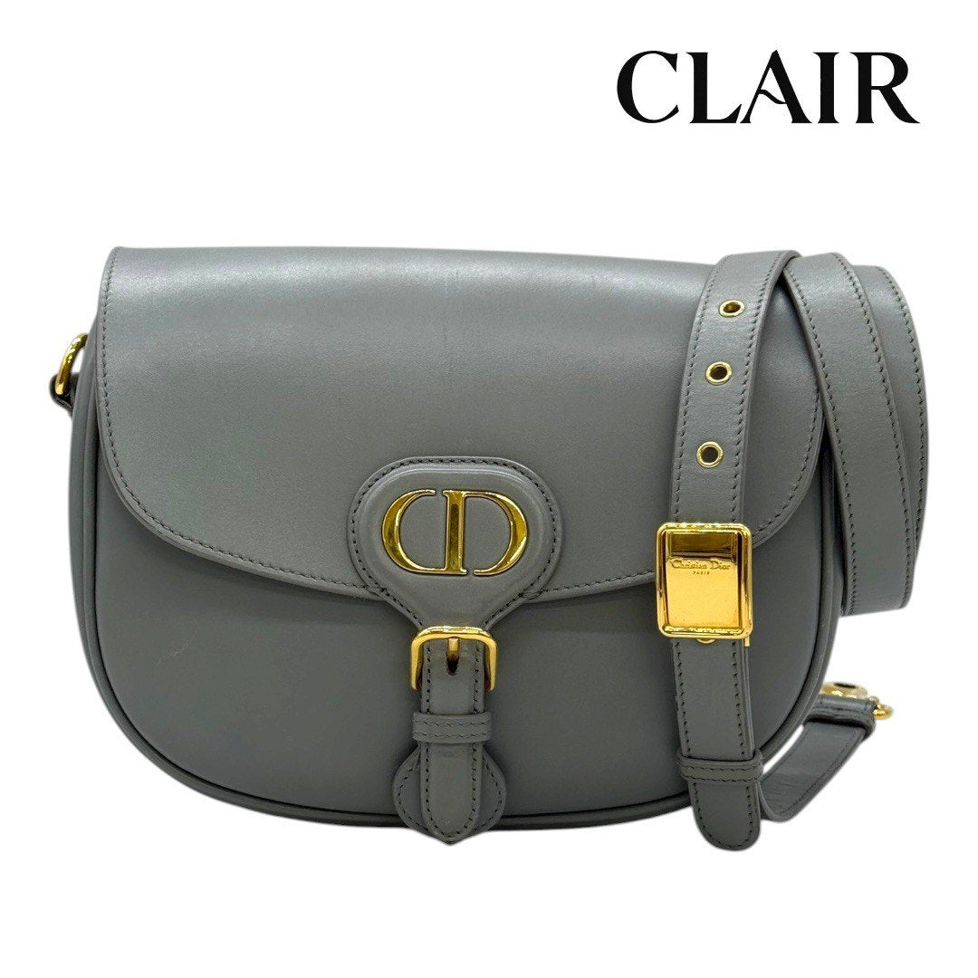 クリスチャンディオール ボビー ミディアム ショルダーバッグ 斜め掛けバッグ ボックスカーフ グレー ゴールド金具 レディース