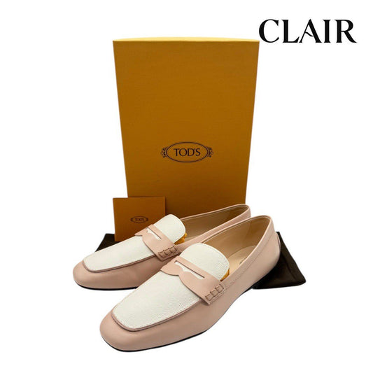 【美品】トッズ ローファー ドライビングシューズ ピンク×白 レディース 27cm