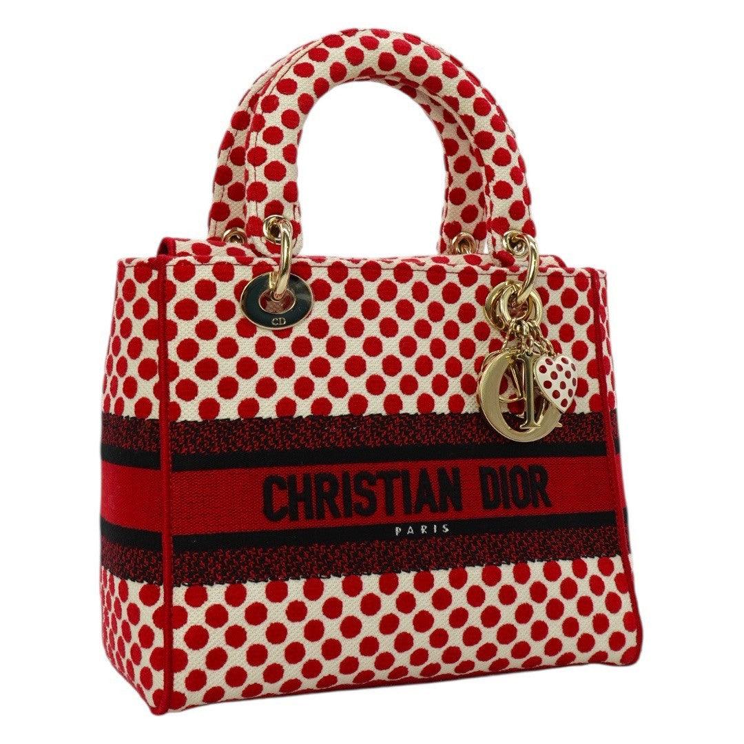 クリスチャンディオール LADY D LITE レディ ディライト ミディアム ハンドバッグ 2WAY 刺繍 ジャガード 水玉