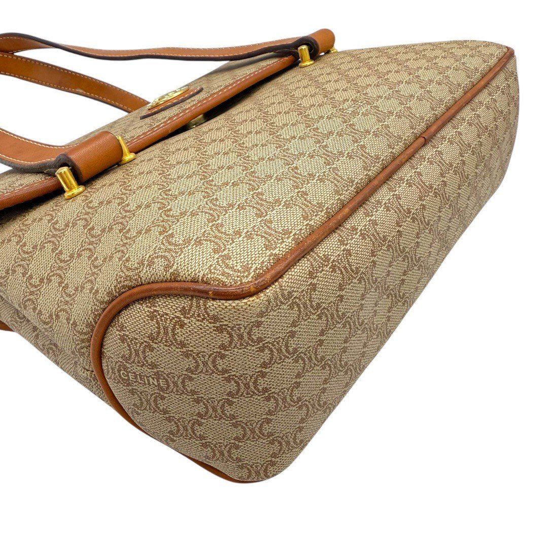 セリーヌ  マカダム バック ショルダー PVC×レザー 茶 ゴールド金具 レディース