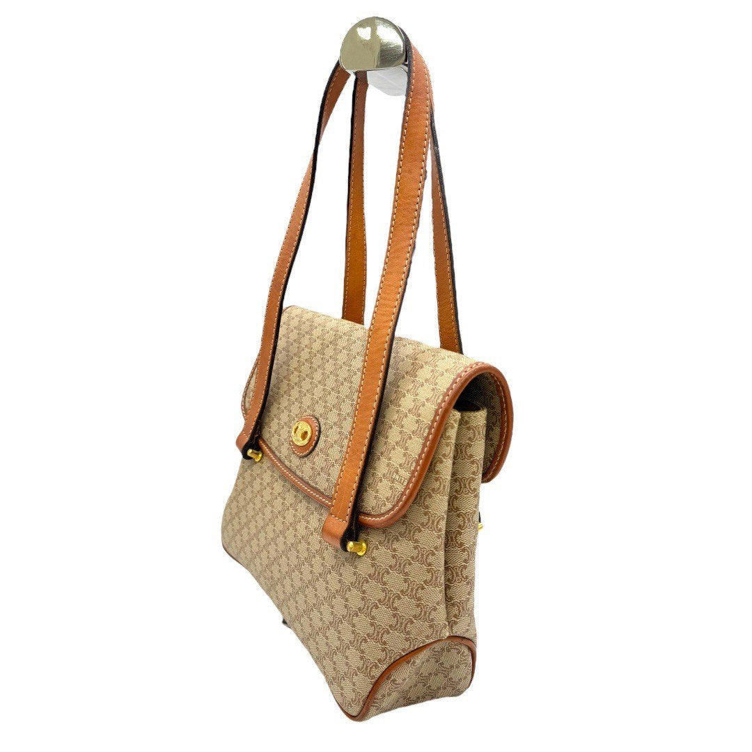 セリーヌ  マカダム バック ショルダー PVC×レザー 茶 ゴールド金具 レディース