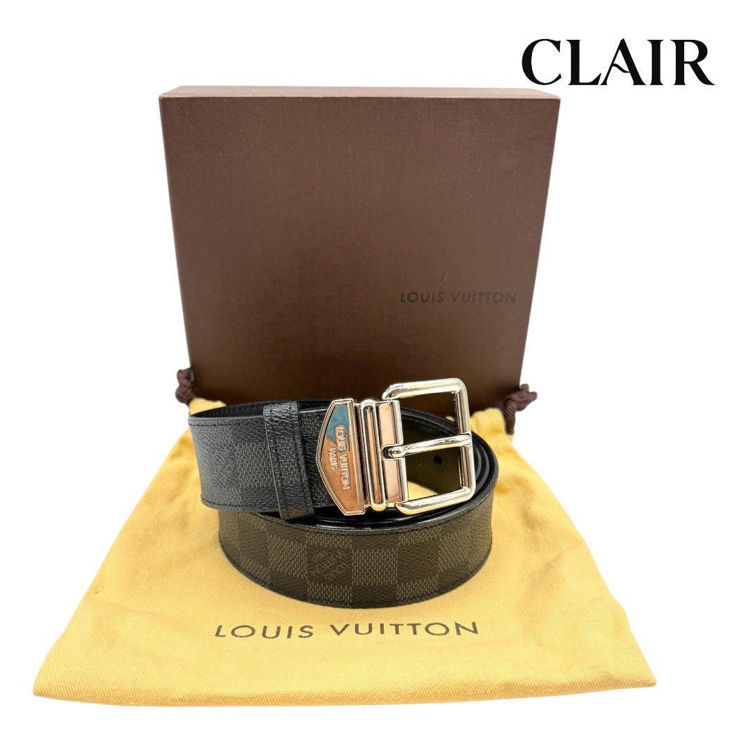 ルイ ヴィトン ベルト サンチュール シドニー ブラウン ダミエ エベヌ M9568  ウエストベルト ダミエキャンバス レザー メンズ
