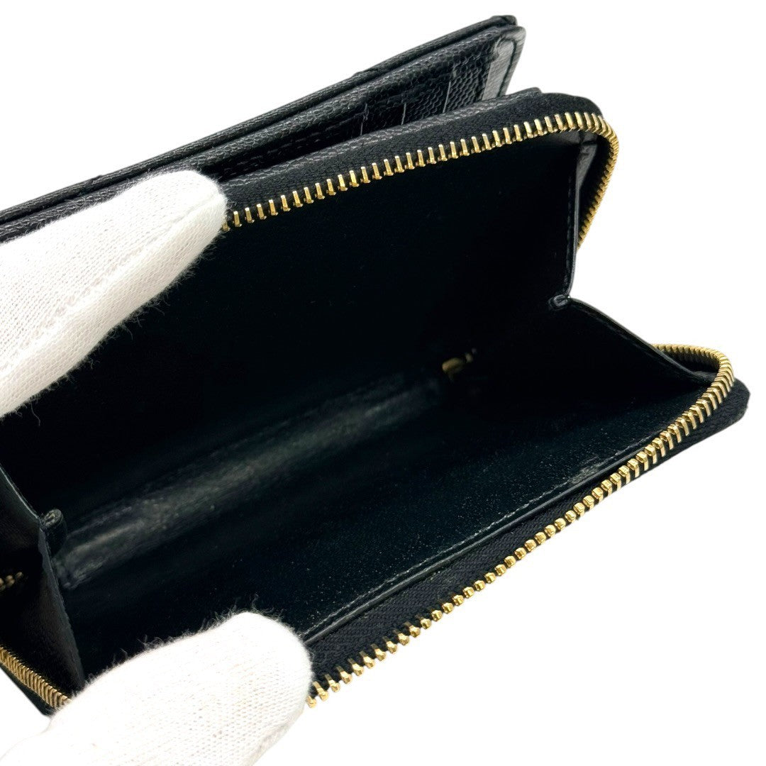 サンローランパリ 財布 YSL キャビアスキン ブラック 黒 レディース コンパクト財布