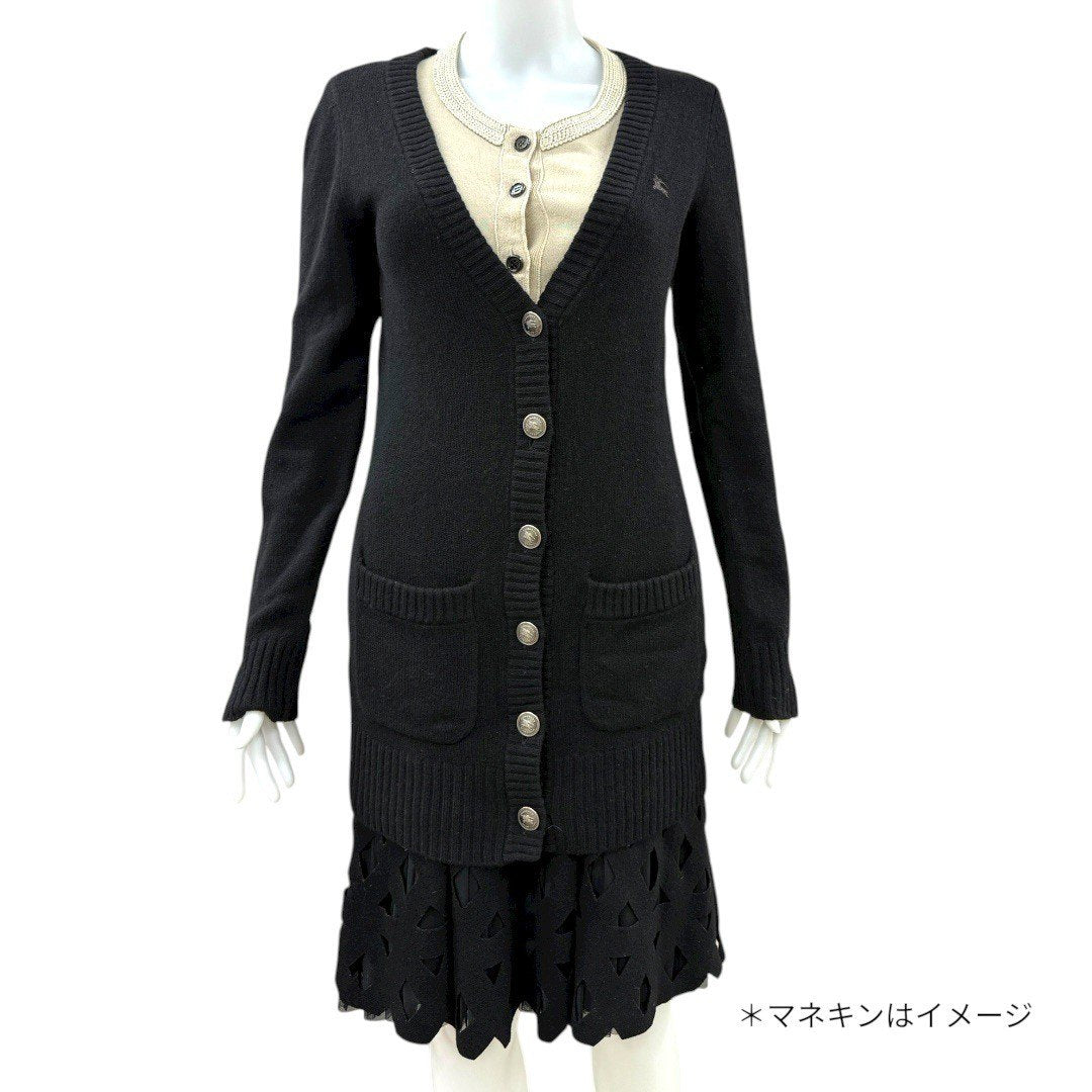 バーバリーブルーレーベル ウール ニット カーディガン Vネック 38 ブラック レディース