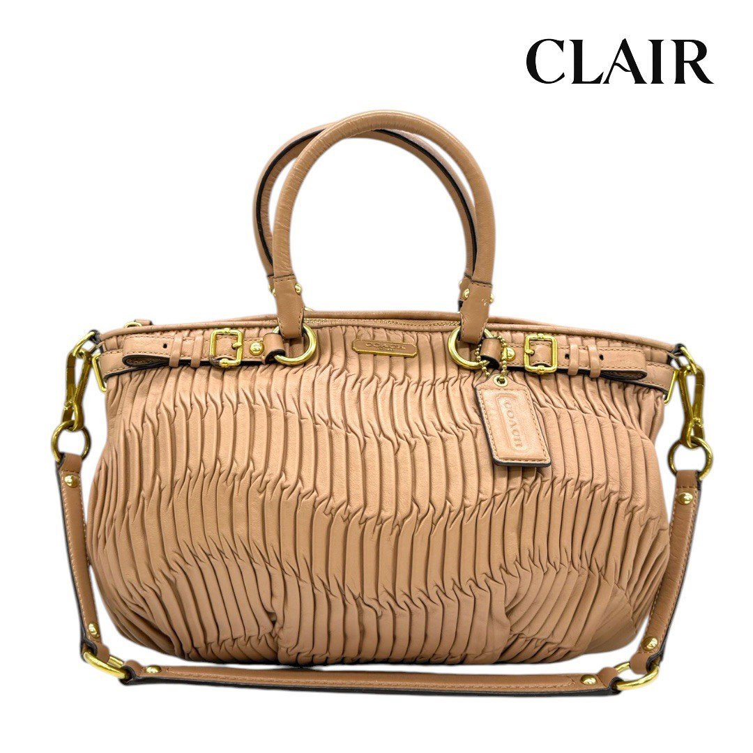 【美品】コーチ 2Way  ショルダーバッグ ハンドバッグ 15942 マディソン レザー ギャザー  ベージュ  レディース