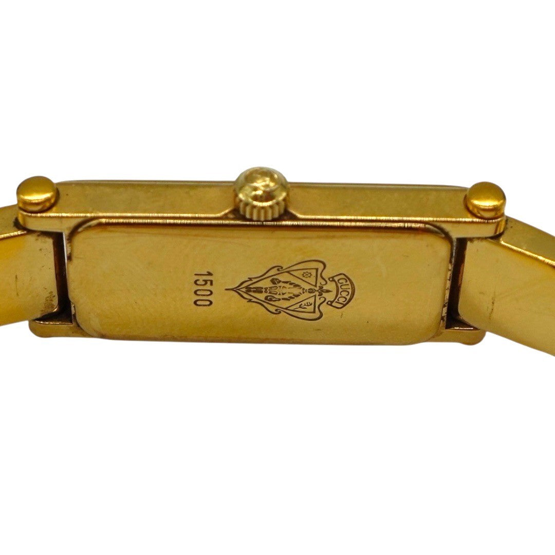 グッチ時計 1500L バングルウォッチ ブラック文字盤 ゴールド 腕時計 時計 長方形 クオーツ アナログ 2針 日常生活防水 レディース