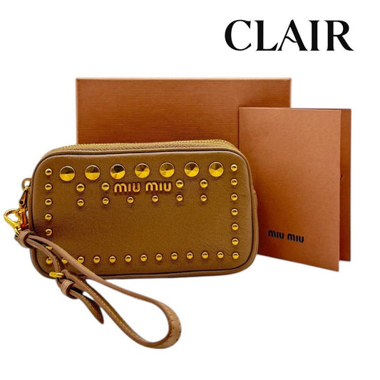 【美品】ミュウミュウ ポーチ 化粧ポーチ ベージュ レディース