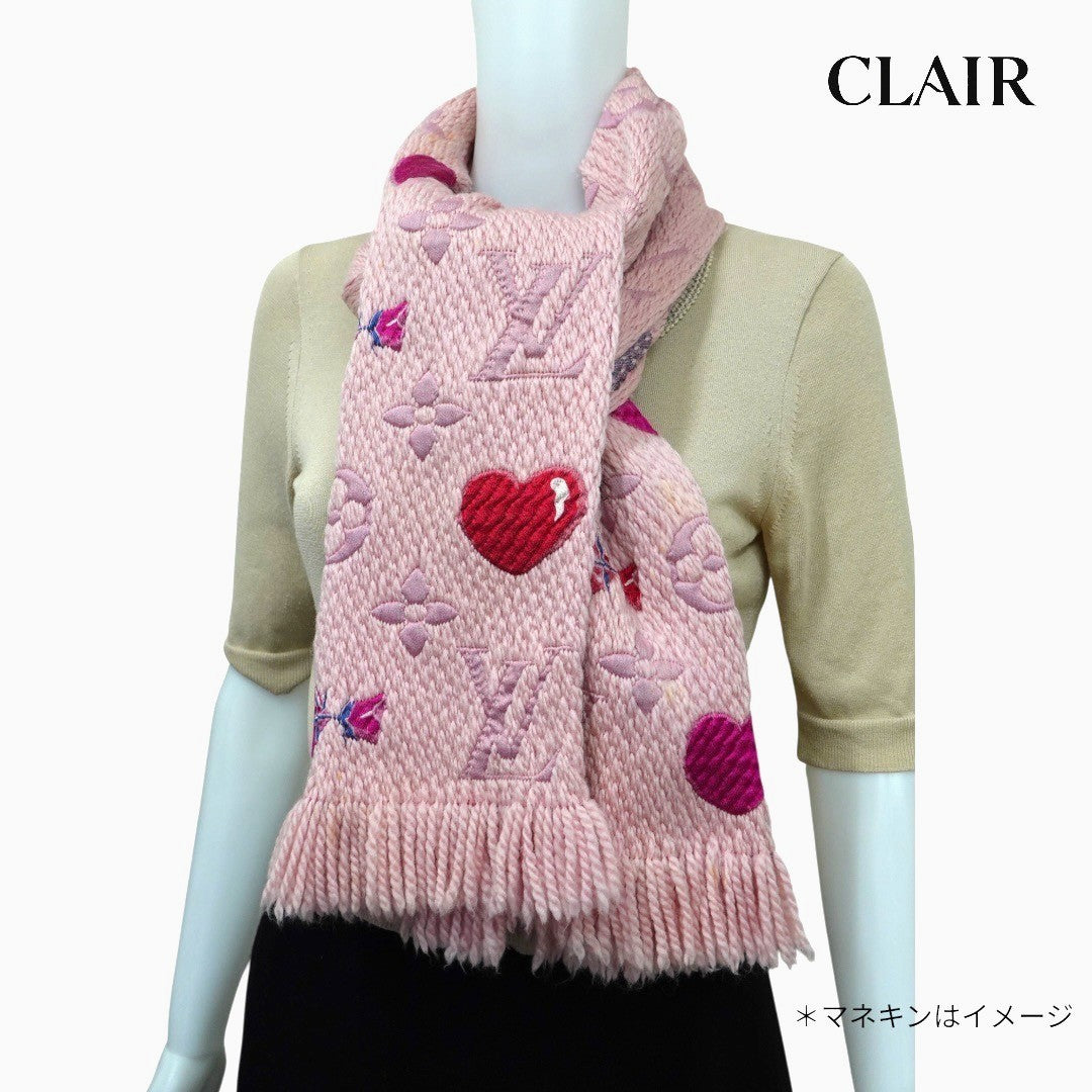 ルイヴィトン マフラー エシャルプ ロゴマニア アラフォリ M71587 ピンク ハート レディース