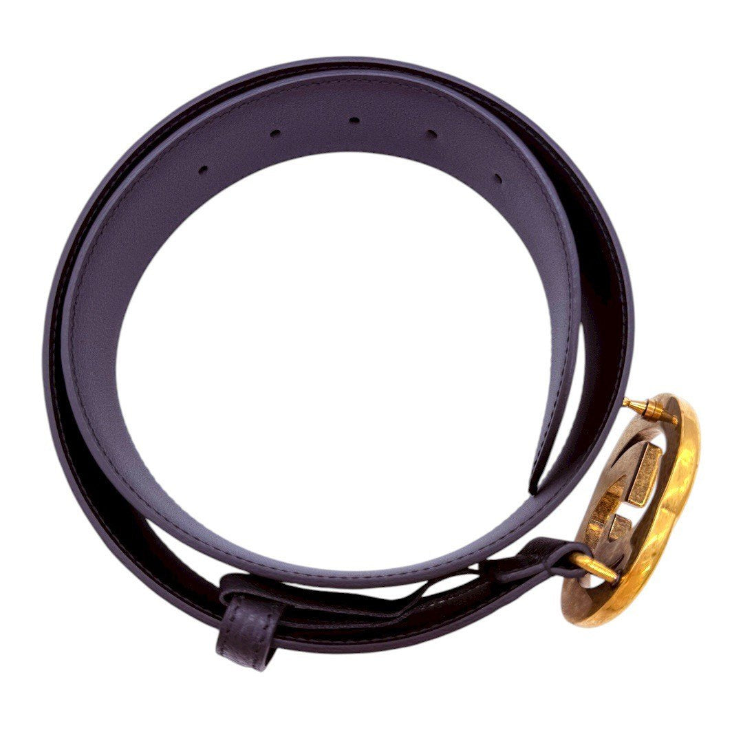 グッチ インターロッキングG ベルト 80/32 レザー ブラック メンズ