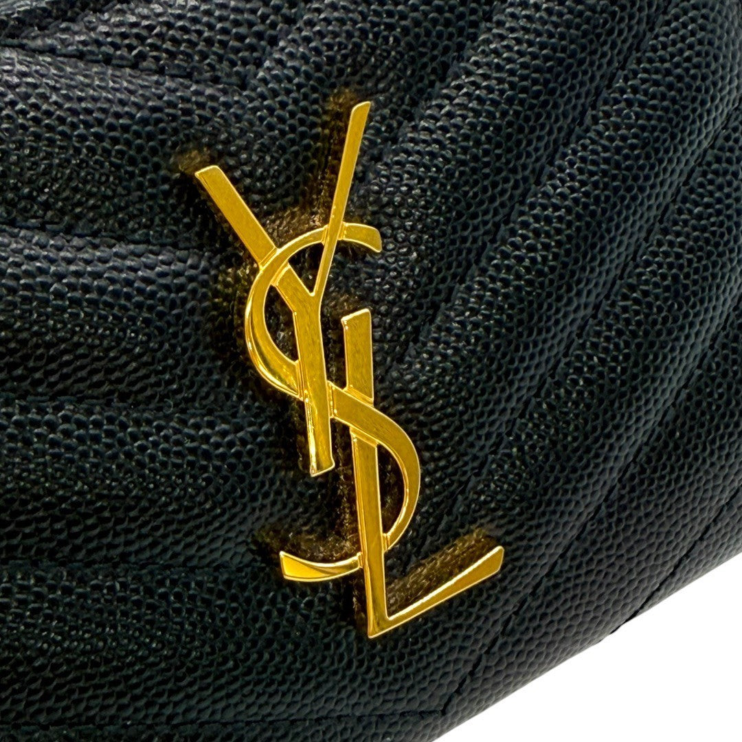 サンローランパリ 財布 YSL キャビアスキン ブラック 黒 レディース コンパクト財布