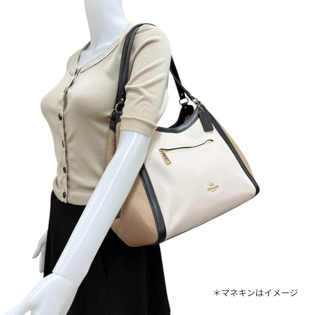 【美品】コーチ クリスティ ハンドバッグ トート レザー ロゴ ゴールド金具 ベージュ 白 黒 C6828