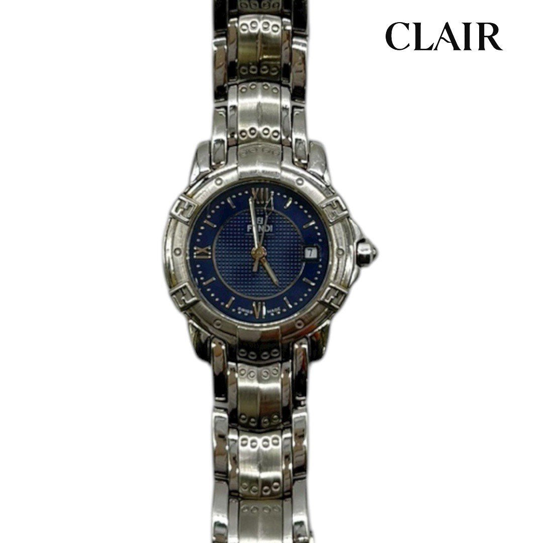 フェンディ 腕時計 FF ステンレスベルト シルバー ブルー スイス製 レディース