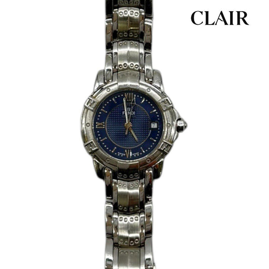 フェンディ 腕時計 FF ステンレスベルト シルバー ブルー スイス製 レディース