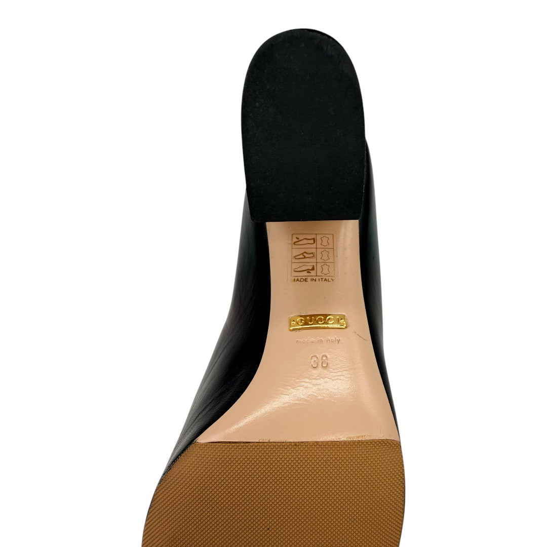 【美品】 グッチ インターロッキングG パンプス ブラック #38 24cm スカラップ フェイクパール レディース