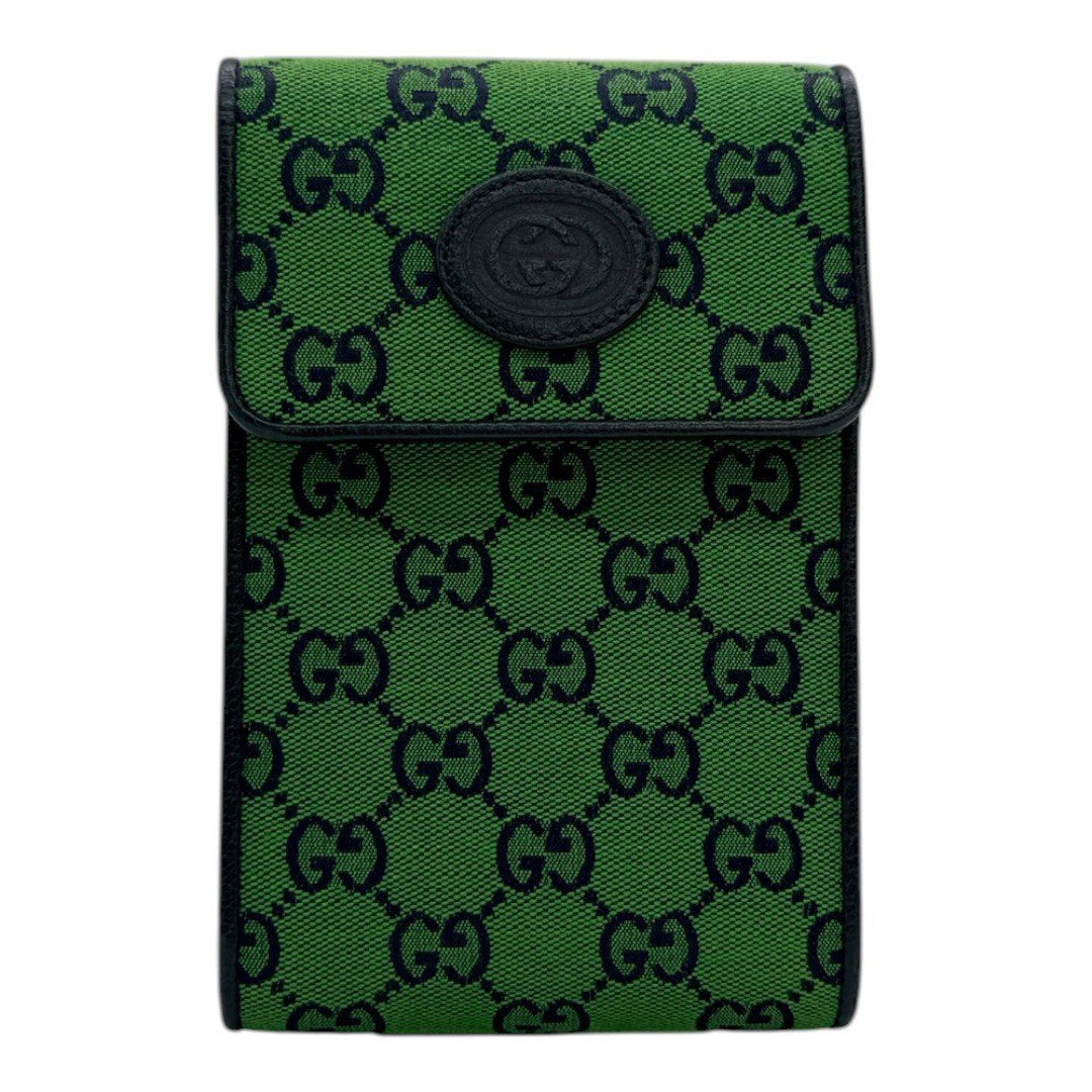 【極美品】グッチ ショルダーバッグ サコッシュ GG GGキャンバス レザー グリーン レディース