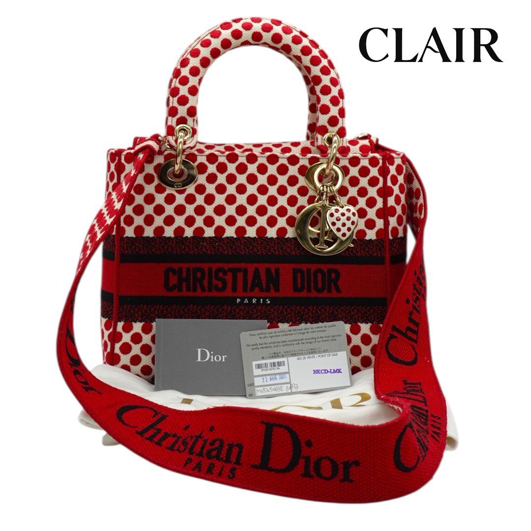 クリスチャンディオール LADY D LITE レディ ディライト ミディアム ハンドバッグ 2WAY 刺繍 ジャガード 水玉
