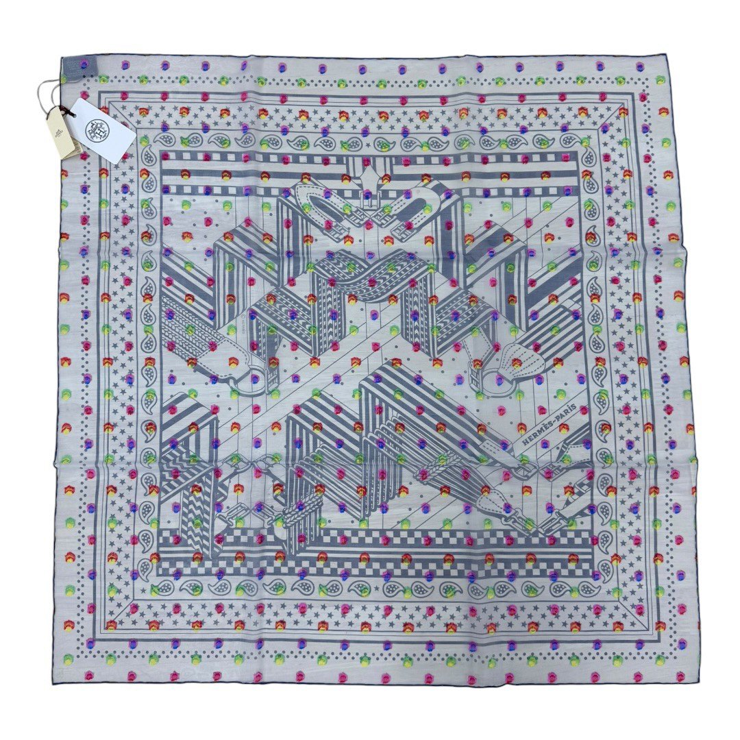エルメス スカーフ カレ60 シルク ジグザグサングル レインボードット Zig Zag Pois Rainbow レディース