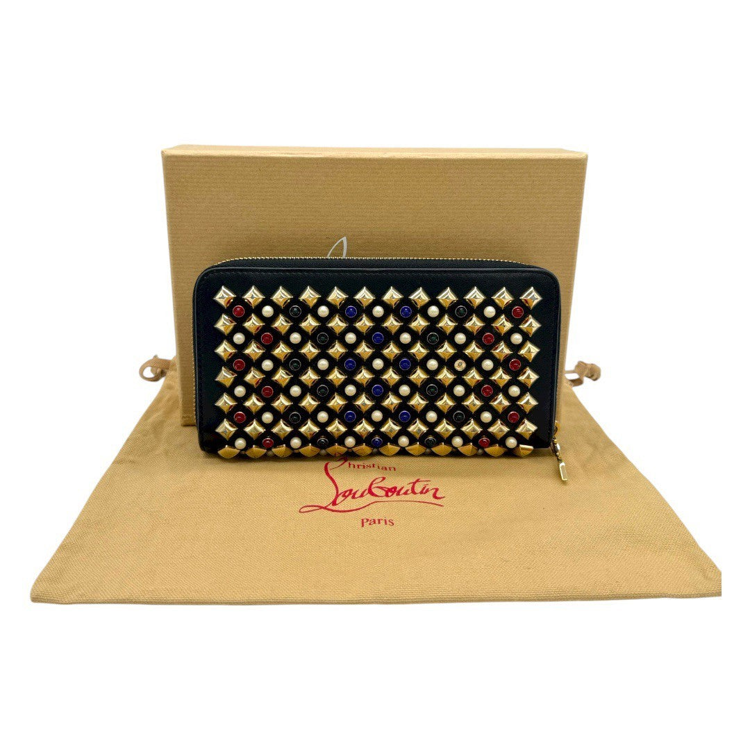 クリスチャンルブタン パネトーネ スパイク ラウンドファスナー 長財布 3165136 ブラック×マルチカラースタッズ レディース メンズ