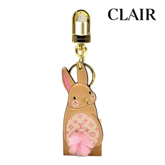 【美品】ルイヴィトン ポルト クレ・ バニー モノグラム チャーム キーホルダー レザー レディース ピンク うさぎ ラビット
