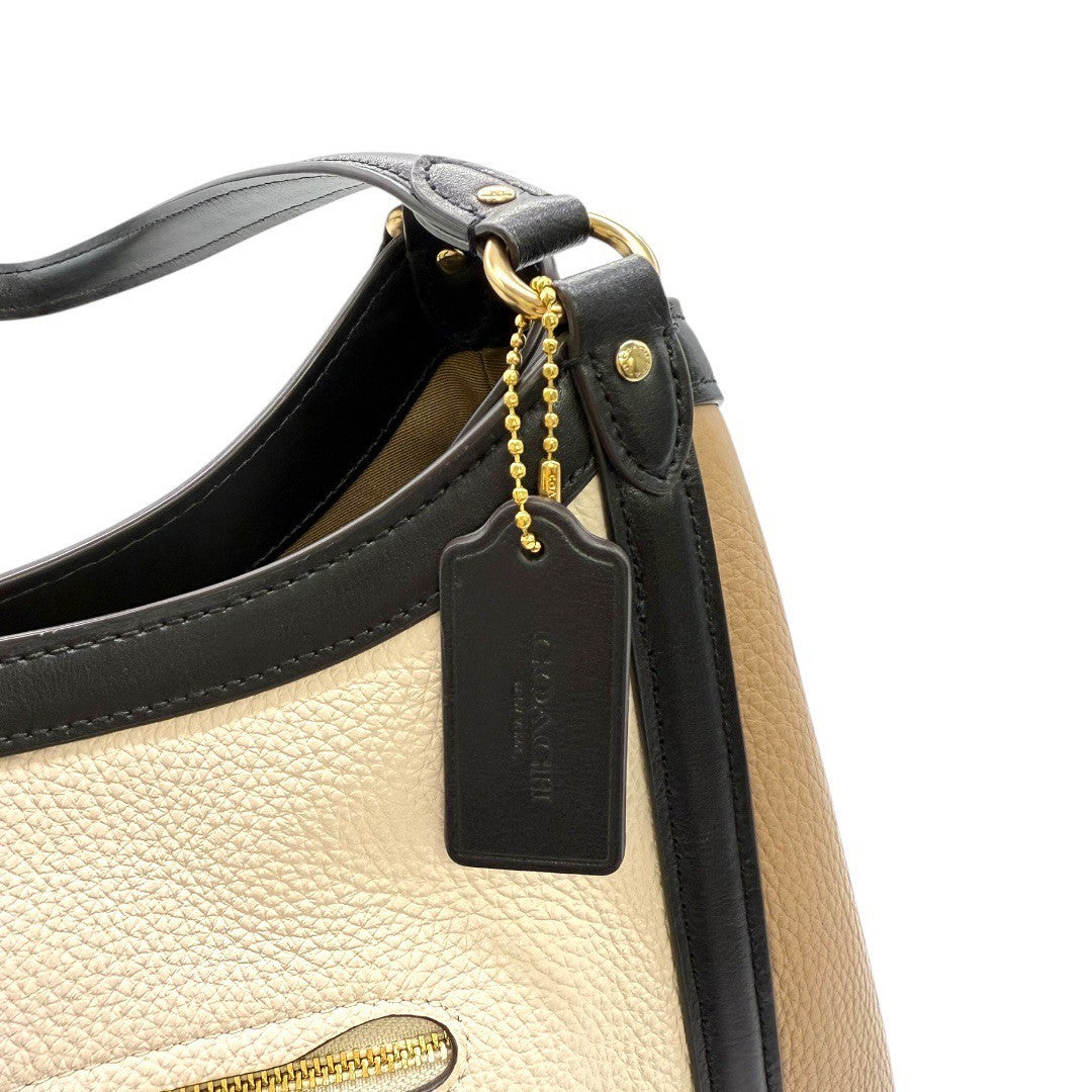【美品】コーチ クリスティ ハンドバッグ トート レザー ロゴ ゴールド金具 ベージュ 白 黒 C6828