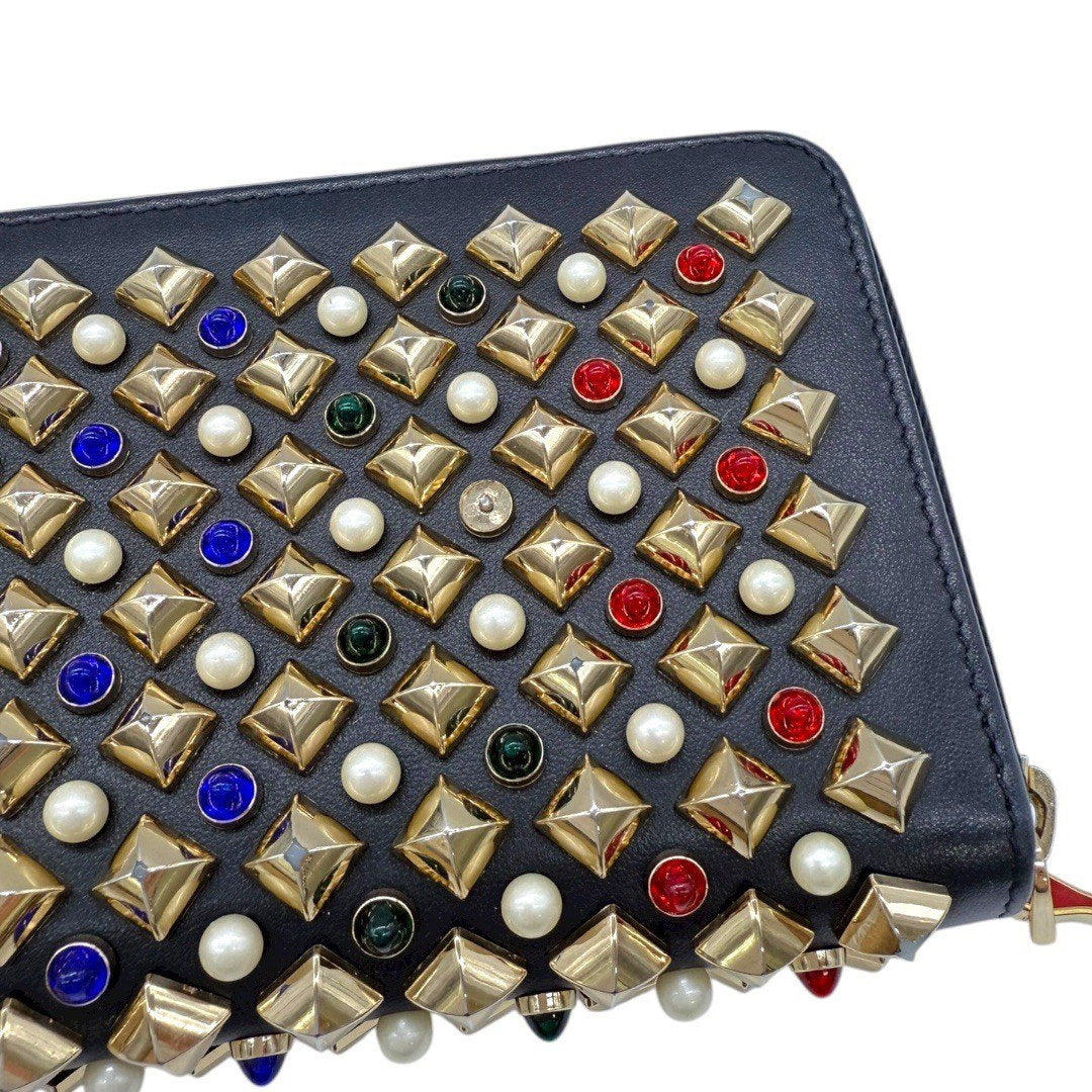 クリスチャンルブタン パネトーネ スパイク ラウンドファスナー 長財布 3165136 ブラック×マルチカラースタッズ レディース メンズ