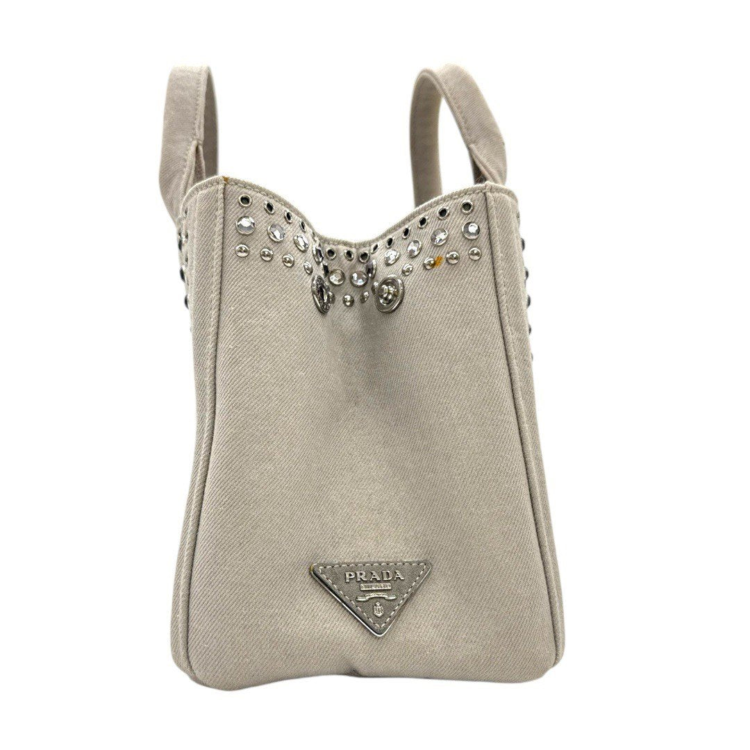 プラダ カナパ デニム カナパスタッズ トート ヌーブ グレー 2wayバッグ ショルダーバッグ ハンドバッグ